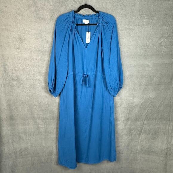 Velvet Graham Spencer Dress Womens Small Blue Audrey Midi Lagenlook Boho Cottage - Picture 2 of 15